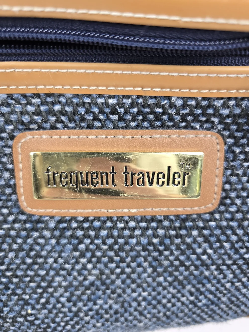 Men's Navy Woven Frequent Traveler Crossbody Bag with Tan Trim